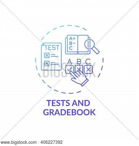 Tests And Gradebook Concept Icon. Online Course Management System Elements. Way To Check Overall Kno