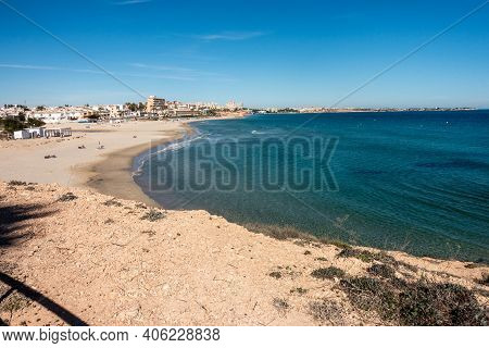 Torrevieja, Valenciana, Spain - Feb 02 2021 : Beach At Mil Palmeras