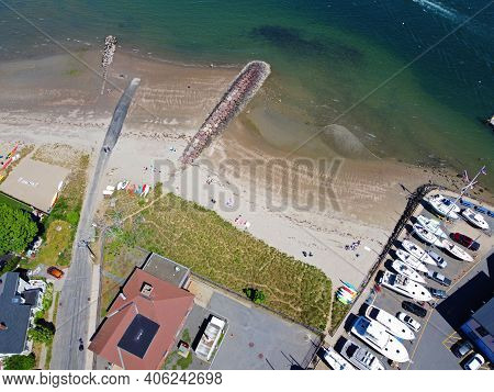 Top View Of Sandy Point Beach In City Of Beverly, Massachusetts Ma, Usa.