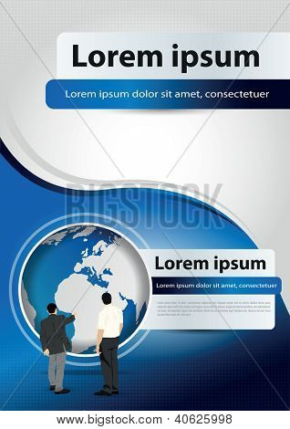 Vektör broşür mavi arka plan kavramı şirket yöneticileri ve dünya için