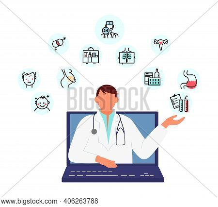 Online Doctor In Uniform With Stethoscope Consultation Concept. Medical Advisor Offers Help From Lap