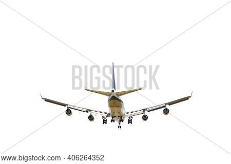 Rear View Of Airplane For Commercial Passenger Or Cargo Transportation Fly And Spread The Wheel For 