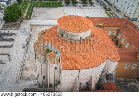Drone Or Birds Eye View On St. Donata, Circular Church, Formerly Domed, In Early Romanesque Architec