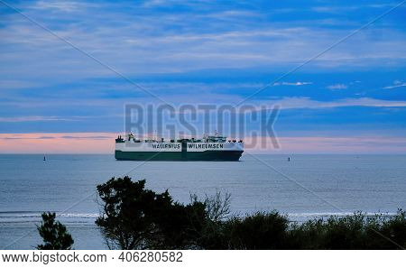St. Simons, Georgia -november 1, 2020: Freighters Now Carry Most Of The Worlds Cargo And The Largest
