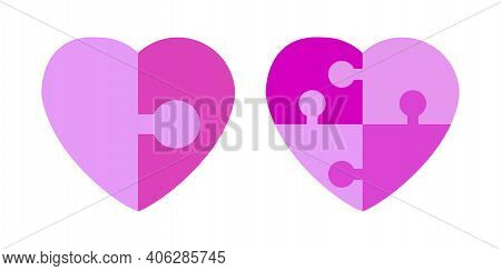 Abstract Love Symbol. Pink Hearts Puzzles On White Background. Happy Valentines Day. Vector Illustra