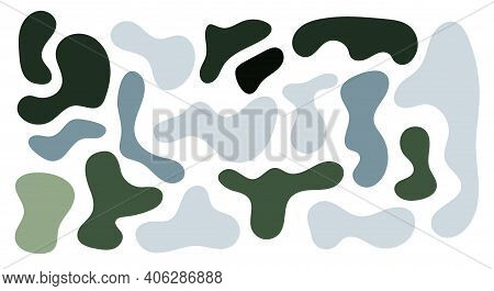 Green And Grey Rregular Blob, Set Of Abstract Organic Shapes. Abstract Irregular Random Blobs. Simpl