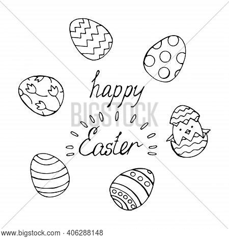 Hand Written Easter Phrases .greeting Card Text Templates With Easter Eggs Isolated On White Backgro