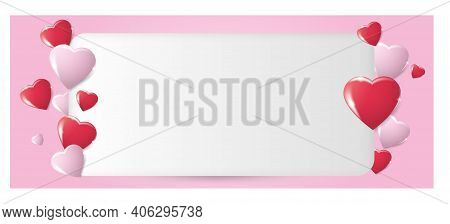 Volumetric Red And Pink 3d Hearts On A Pink Background. Vector Background For Happy Women, Mothers, 