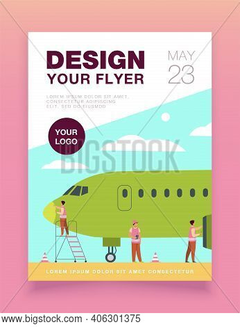 Plane Service Isolated Flat Vector Illustration. Cartoon Mechanics Repairing Airplane Before Flight 