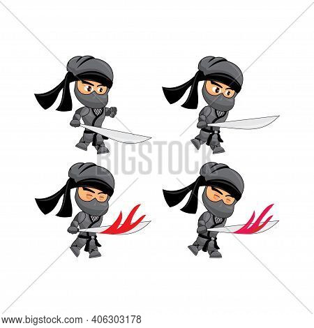 Black Ninja Attack Game Sprites Template Illustration