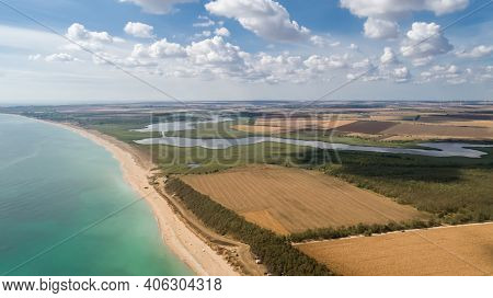 Beautiful Landscape Of Lake, Forest, Beach And Sea. Ezerets And Shabla Lakes And Black Sea Coast In 