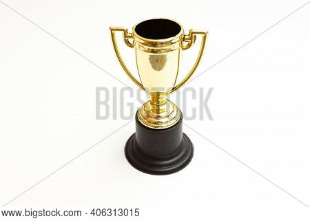 Golden Cup Trophy Isolated On White Background