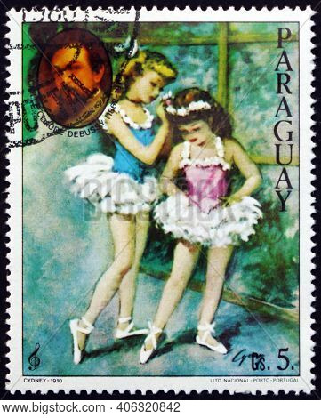 Paraguay - Circa 1980: A Stamp Printed In Paraguay Shows Painting Of Young Ballerina By Cydney, And 