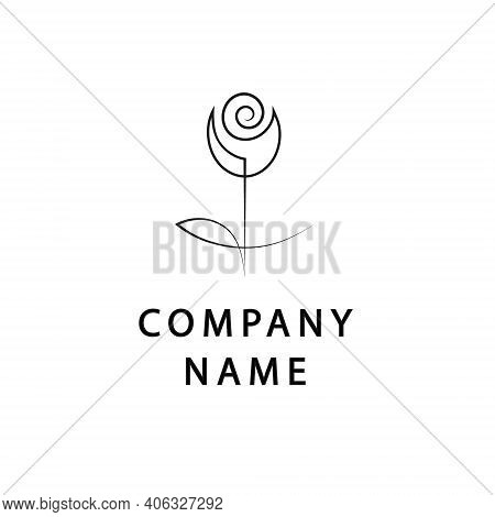 Vector Rose Logo For Flower Store Beauty Salon And Other Business. Design Template.