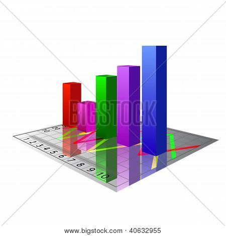 Vector 3D Bar Graph Isolated On White Background