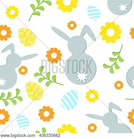 Colorful Easter Seamless Pattern. Isolated On White Background