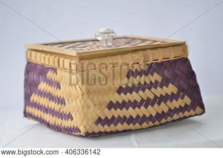 A Traditional Screw-pine Box With Lid For Small Items Storage