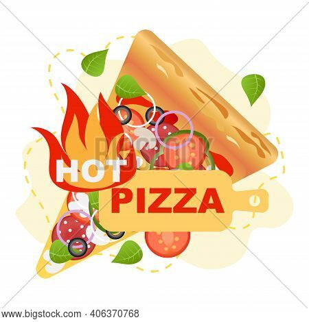 Rustic Hot Pizza Vector Illustration. Vector, Isolated. Vegetable, Junk Food.