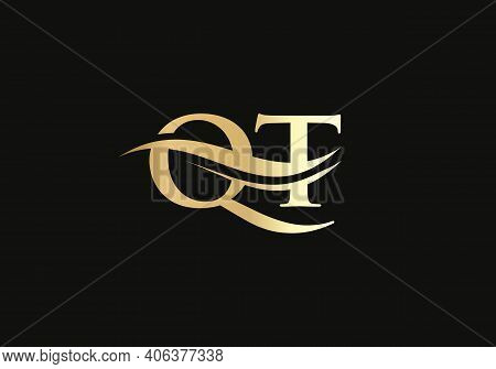 Initial Gold Letter Qt Logo Design. Qt Logo Design With Modern Trendy