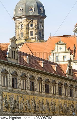 Dresden, Germany - September 23, 2020 : Procession Of Princes, Large Mural Of A Mounted Procession O