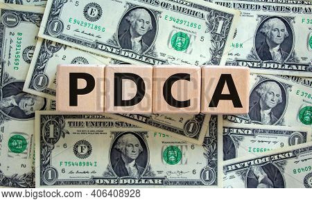Pdca, Plan Do Check Act Symbol. Wooden Cubes With Words 'pdca, Plan Do Check Act'. Beautiful Backgro