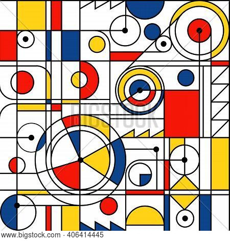 Modern Seamless Pattern In The Style Of Neoplasticism, Bauhaus, Mondrian. Perfect For Interior Desig
