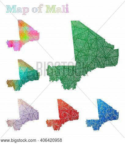 Hand-drawn Map Of Mali. Colorful Country Shape. Sketchy Mali Maps Collection. Vector Illustration.