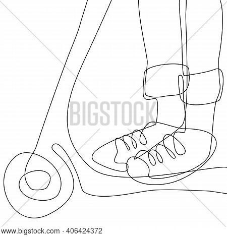 Continuous Line Drawing. A Close Up Of Feet On A Scooter. Vector Urban Illustration.