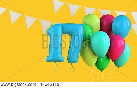 Happy 17th Birthday Colorful Party Balloons And Bunting. 3d Render