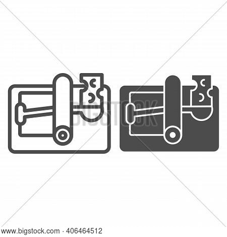 Mousetrap With Cheese Line And Solid Icon, Pest Control Concept, Mouse Trap Sign On White Background