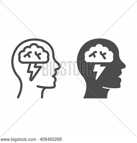 Human Head With Brain And Lightning Line And Solid Icon, Startup Concept, Brainstorm And Ideas Sign 