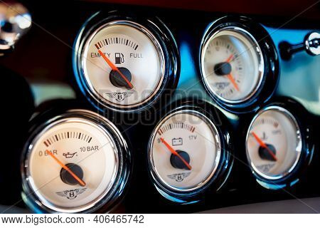 La Nucia, Spain - 14 January 2020:vintage Dashboard Inside A Car On Black Laquer With Bentley Logo W