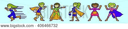Set Of Supermom Cartoon Icon Design Template With Various Models. Modern Vector Illustration Isolate