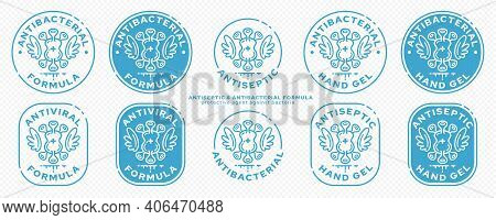 Concept For Product Packaging. Marking - Antibacterial Formula. Rubber Stamp With Bacteria With Wing