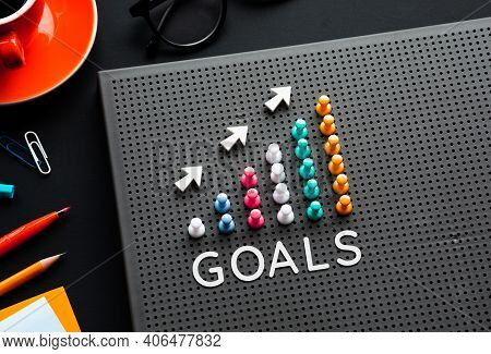 Goals Text With Pin Garph Chart On Business Table.vision To Success And Strategy Plan.