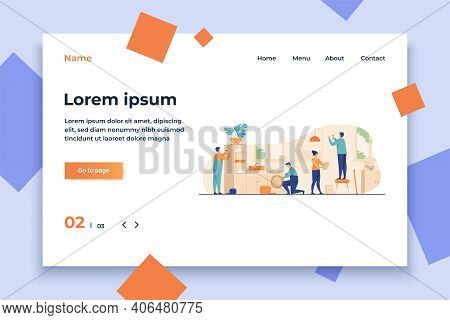 Handyman Working At Customer Home. Repair Man Fixing Washing Machine, Hammering Nails. Vector Illust