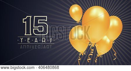 15 Years Anniversary Vector Logo, Icon. Graphic Element With Golden Color Balloons For 15th Annivers