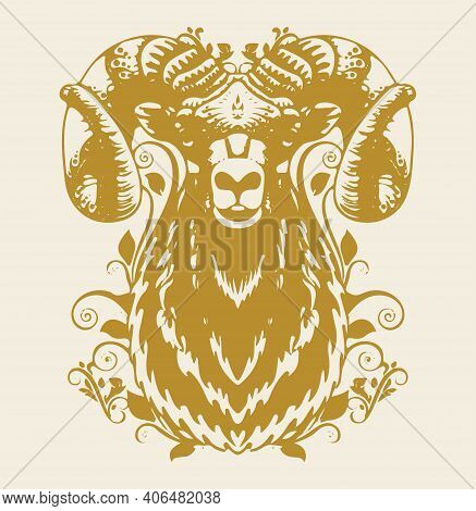 Sketch Of Indian Big Horn Sheep Or Goat Outline Editable Illustration