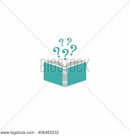 Open Book With Blue Book Cover And Question Marks. Isolated On White Background. Flat Vector Reading