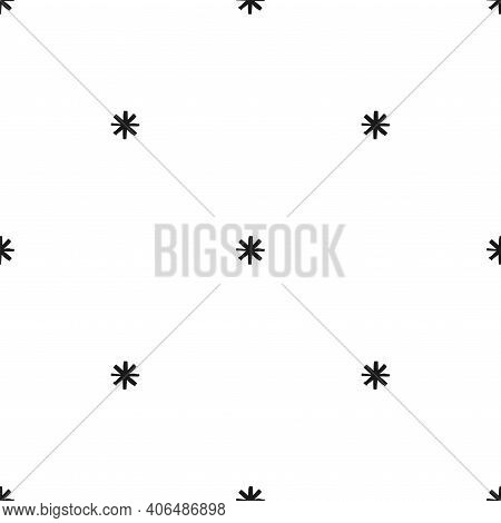 Seamless Pattern With Black Line Star Or Asterisk On White Background. Ethnic Symmetric Background. 