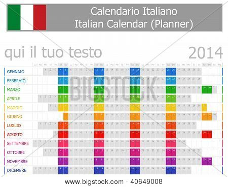2014 Planificador italiano calendario con meses horizontales