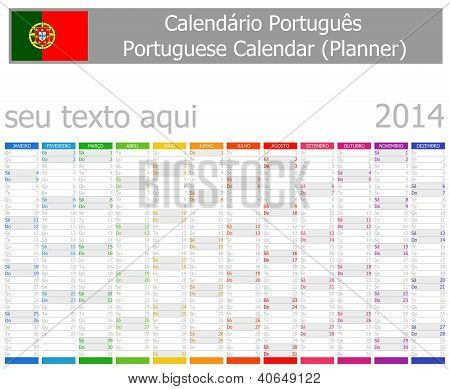 2014 Planner en Portugués calendario Vertical meses