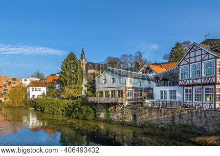 View Of Kettwig Historic Center From Ruhr River, Germany