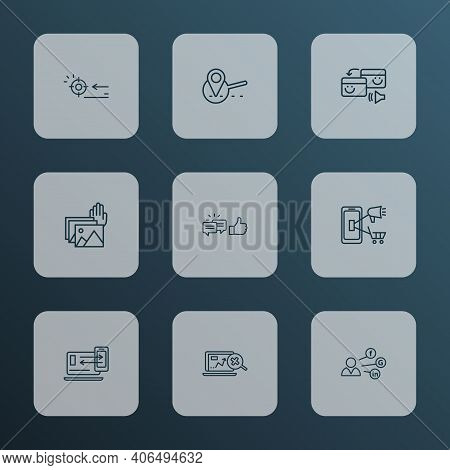 Engine Icons Line Style Set With Responsive Design, Photo Presentation, Pingback And Other Exchange 