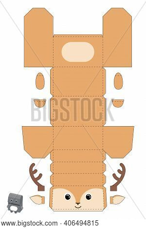 Party Favor Box Deer Design For For Sweets, Candies, Small Presents, Bakery. Package Template, Great