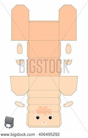 Party Favor Box Alpaca Design For For Sweets, Candies, Small Presents, Bakery. Package Template, Gre