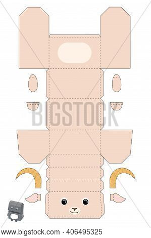 Party Favor Box Goat Design For For Sweets, Candies, Small Presents, Bakery. Package Template, Great