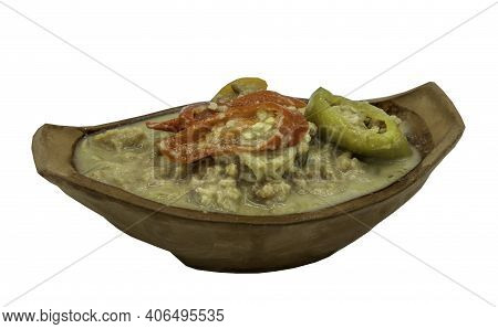 Soya Bean Dipping Sauce With Pork In Coconut Milk Dip (tow Jieow Lon Or Lon Taochiao) Isolated On Wh