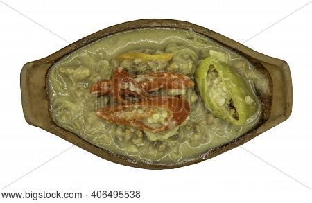 Soya Bean Dipping Sauce With Pork In Coconut Milk Dip (tow Jieow Lon Or Lon Taochiao) Isolated On Wh