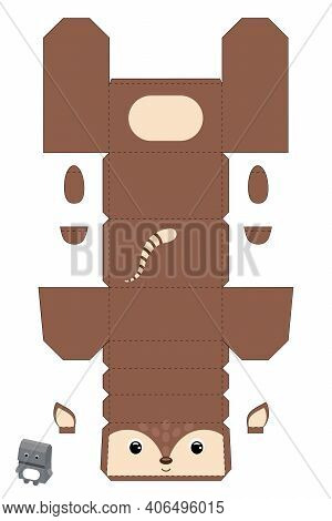 Party Favor Box Armadillo Design For For Sweets, Candies, Small Presents, Bakery. Package Template, 